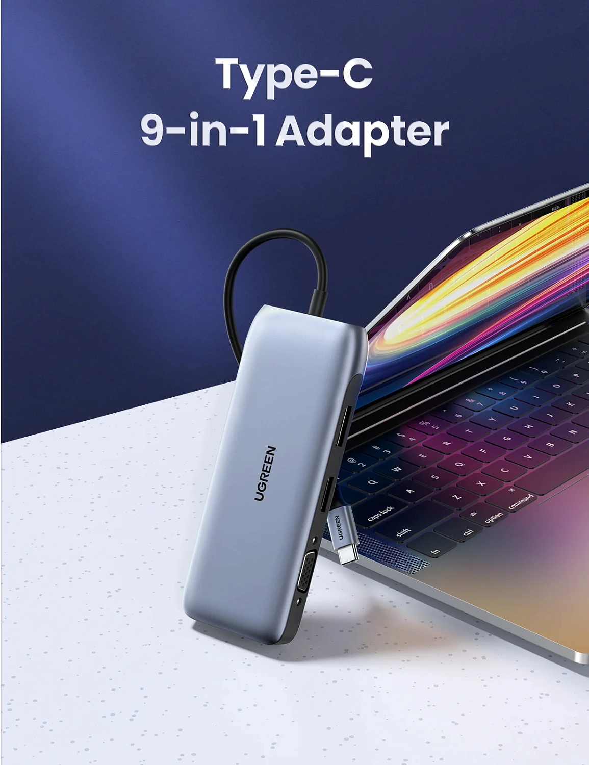 70301 Конвертор сигнала Ugreen CM274 (USB-C To 2*USB 3.0 A+HDMI+VGA+DP+RJ45 Gigabit+SD/TF+PD